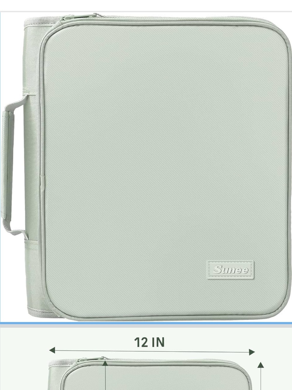 Sage Green zippered 2” Binder Bag with Handle. NEW!